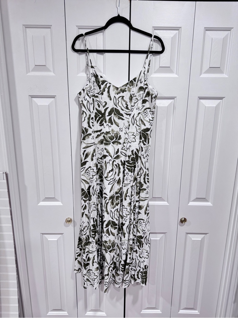 MSK White Midi Dress with Olive Floral Print